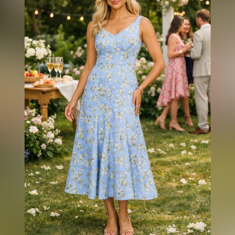 Kay Unger Maggie Tea Length floral jacquard dress 6